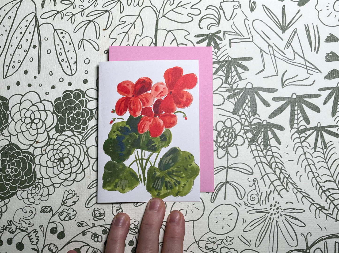 Illustrated Geranium Notecard