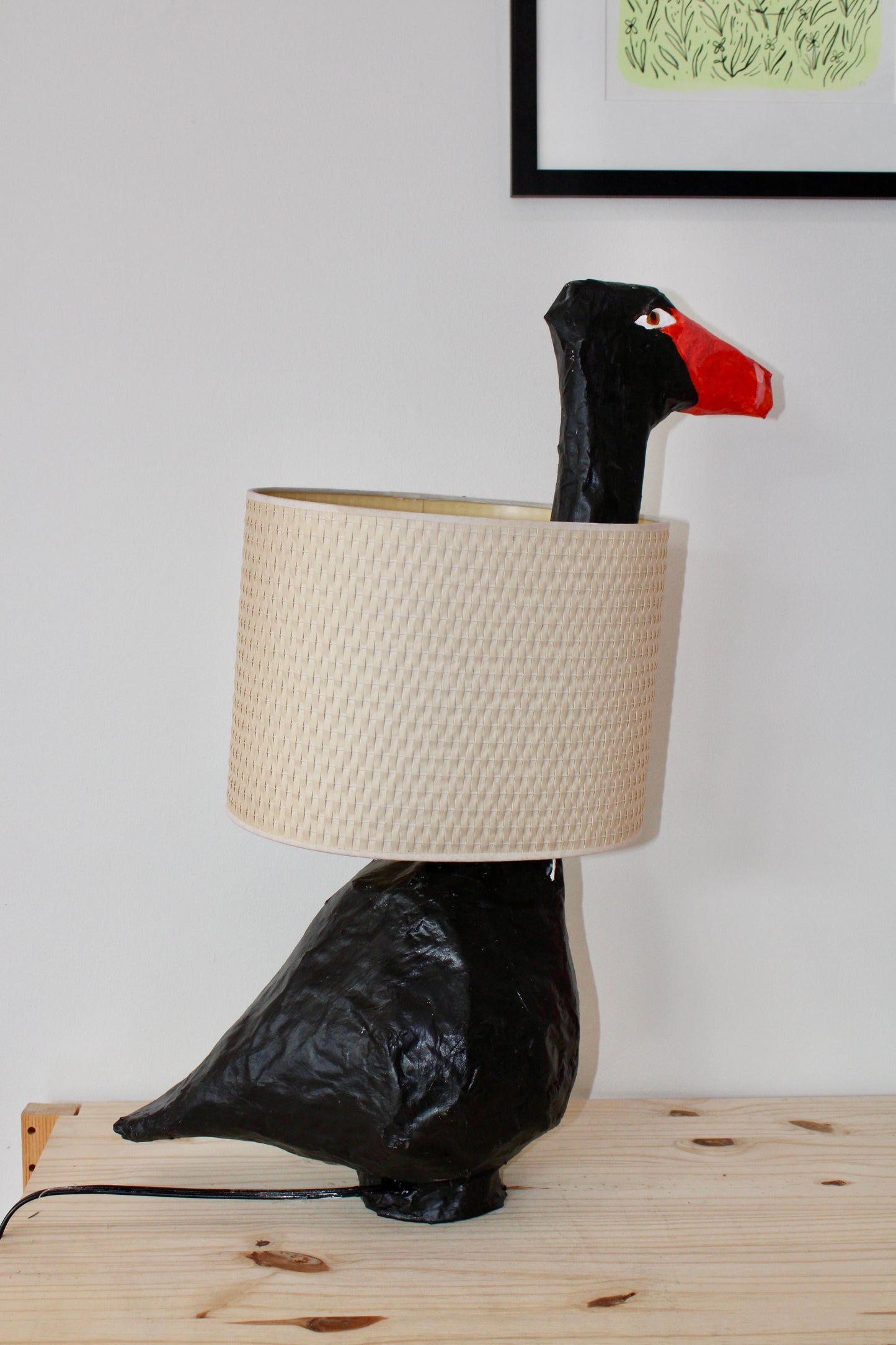 Black Swan Paper Mache Lamp