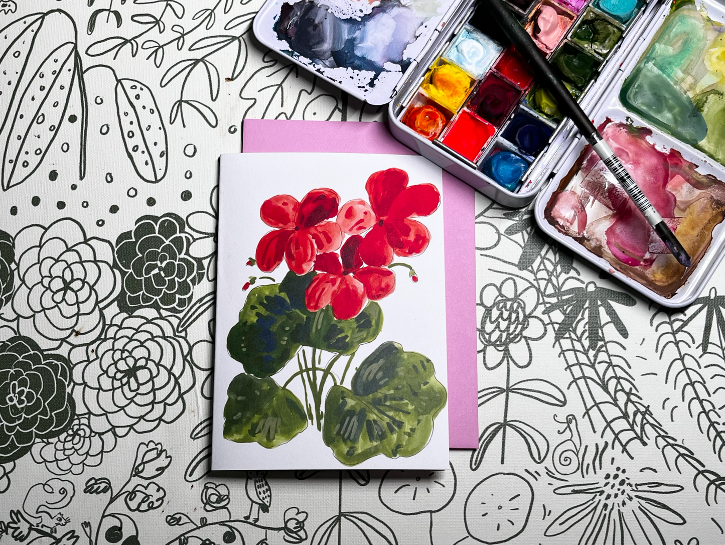 Illustrated Geranium Notecard