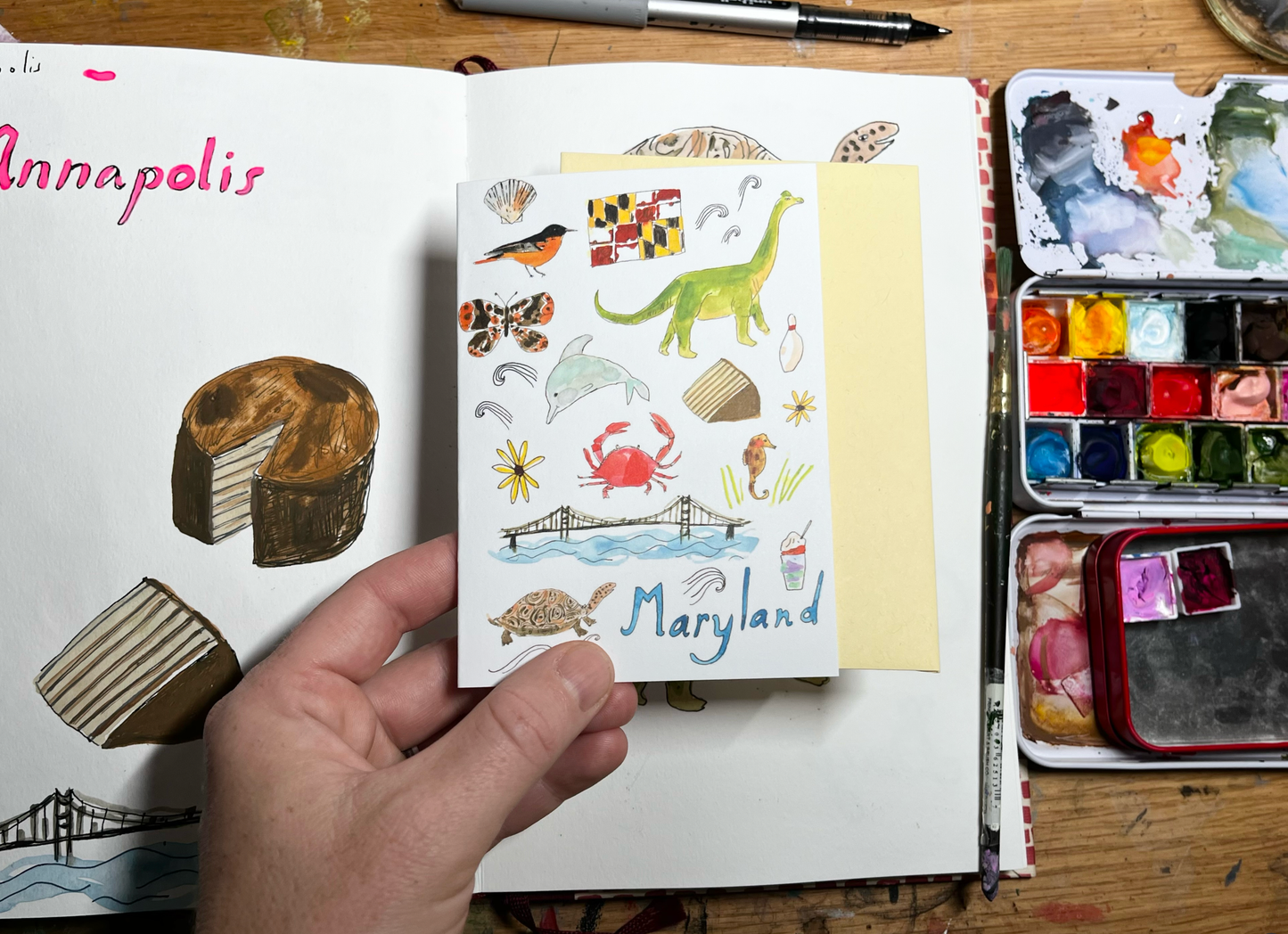 Illustrated Maryland notecard with colorful envelope