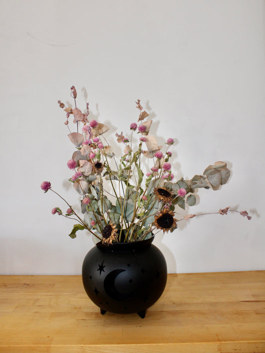 Halloween Cauldron Dry Flower Arrangement