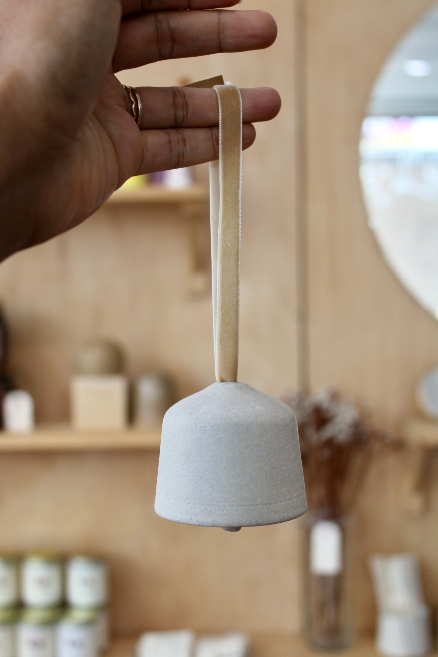 Minimal Raw Stoneware Bell Ornament