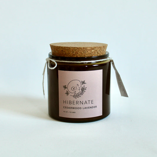 Hibernate Cedarwood Lavender Soy Wax Candle - 16 oz Amber Apothecary Jar