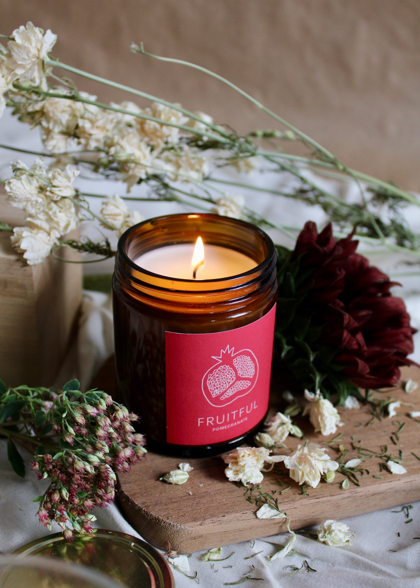 Fruitful Pomegranate Soy Wax Candle - 9 oz Amber Jar