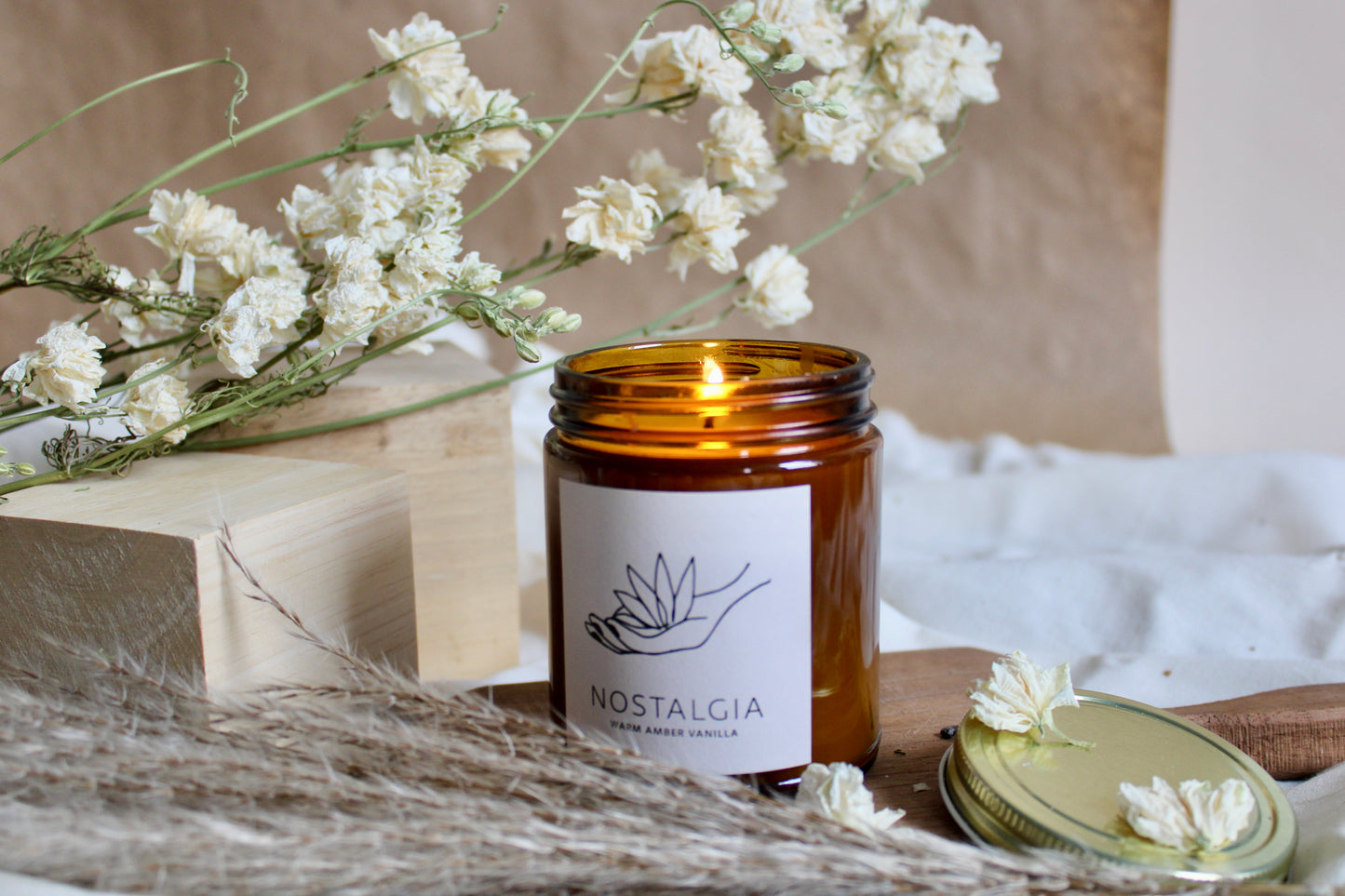 Nostalgia Amber Vanilla Soy Wax Candle - Amber Jar