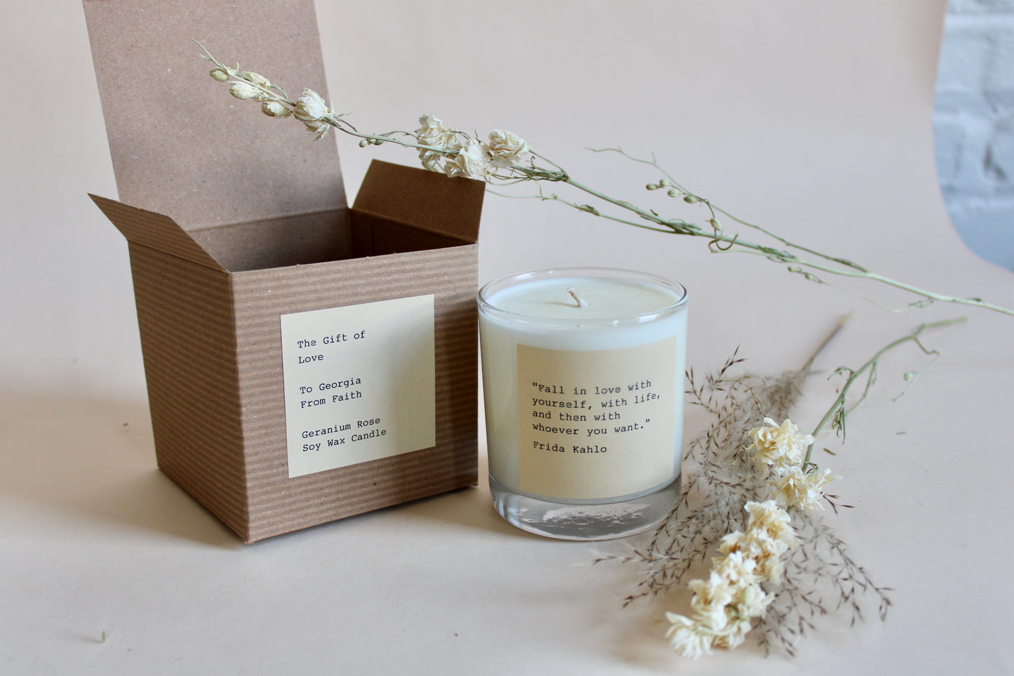 Gift Scentiment Custom Typewriter Note Candle