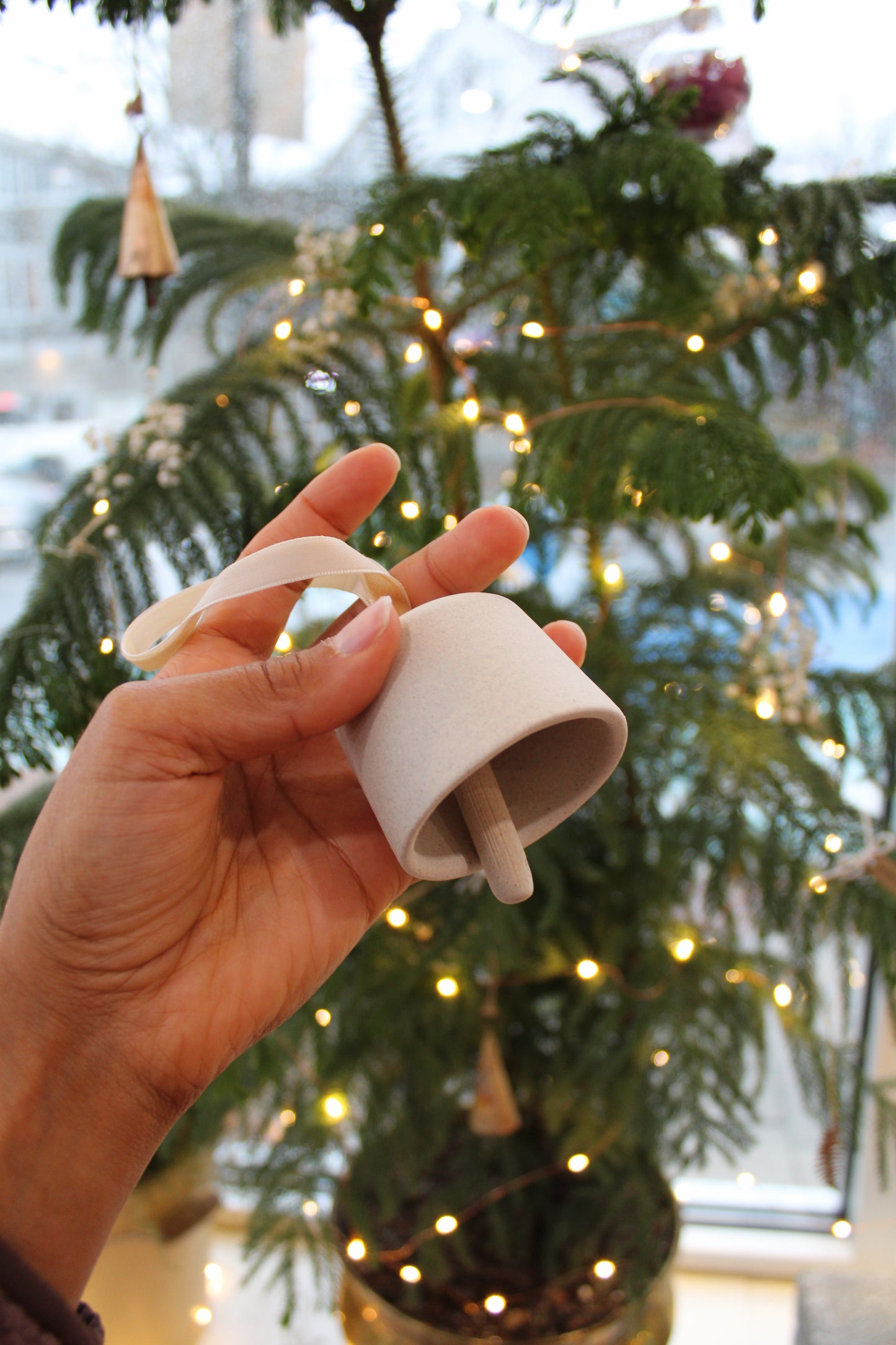 Minimal Raw Stoneware Bell Ornament