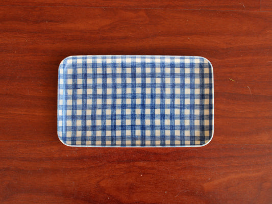 Small Blue Check Linen Coated Tray