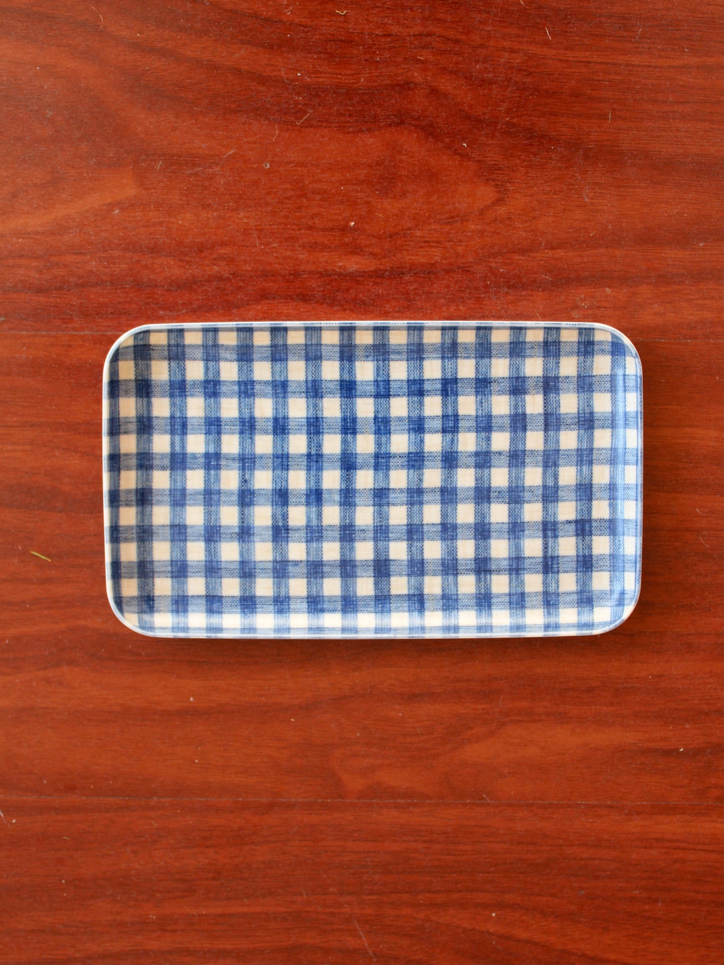 Small Blue Check Linen Coated Tray