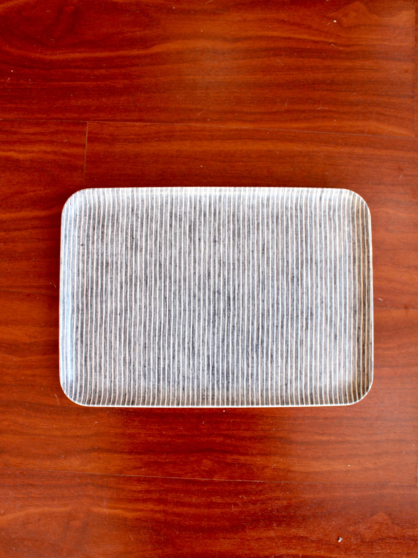 Medium Grey White Stripe Linen Coated Tray