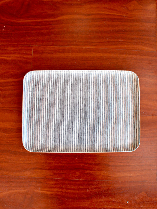 Medium Grey White Stripe Linen Coated Tray