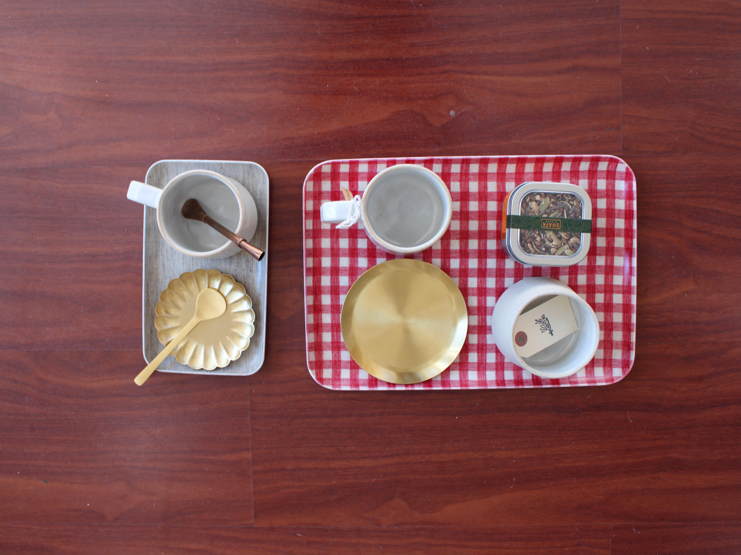 Medium Grey White Stripe Linen Coated Tray