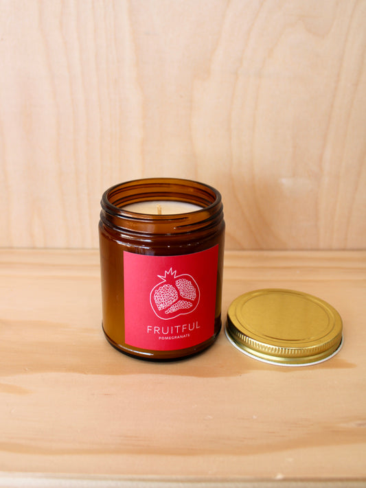 Fruitful Pomegranate Soy Wax Candle - 9 oz Amber Jar