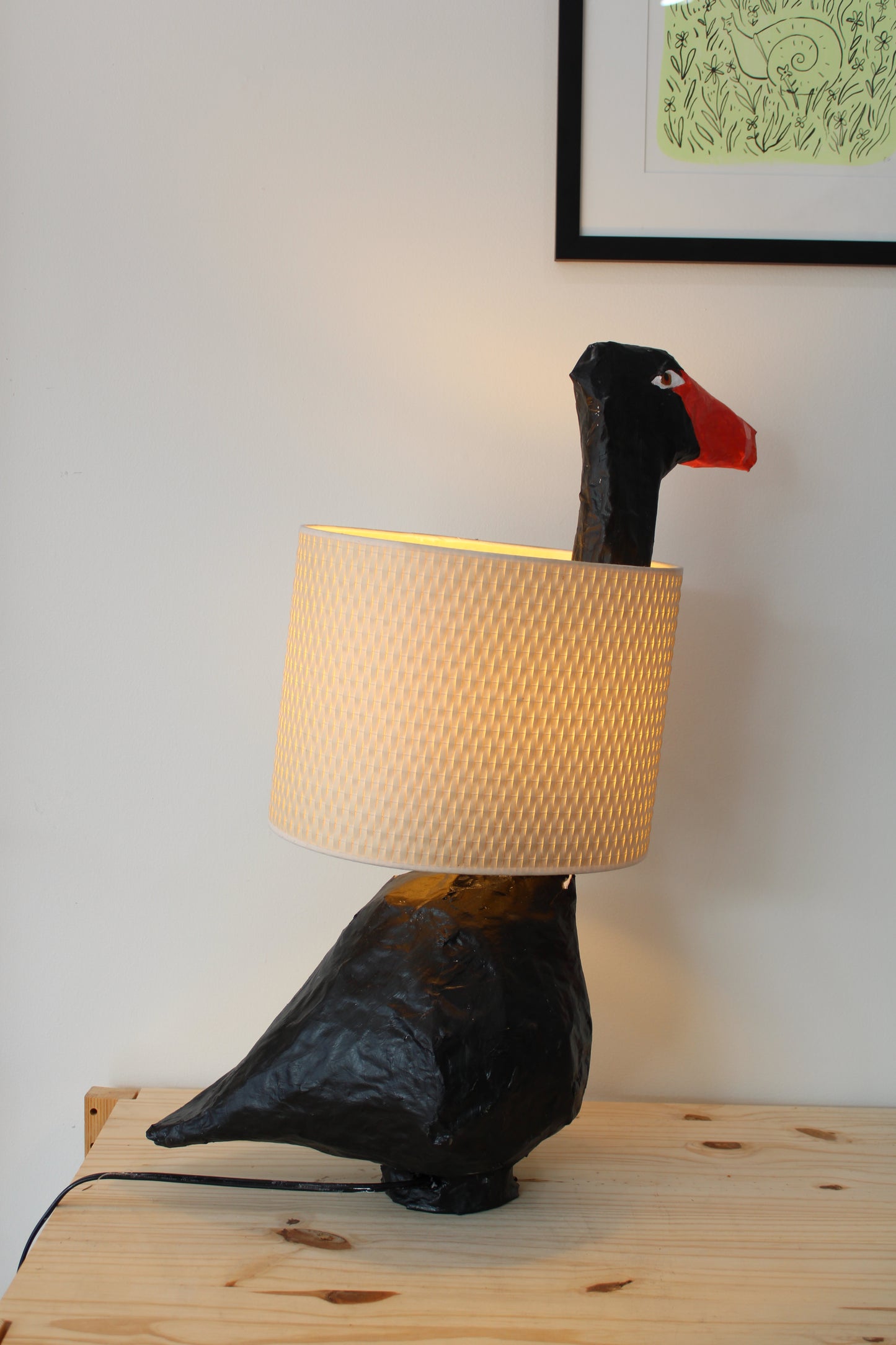 Black Swan Paper Mache Lamp
