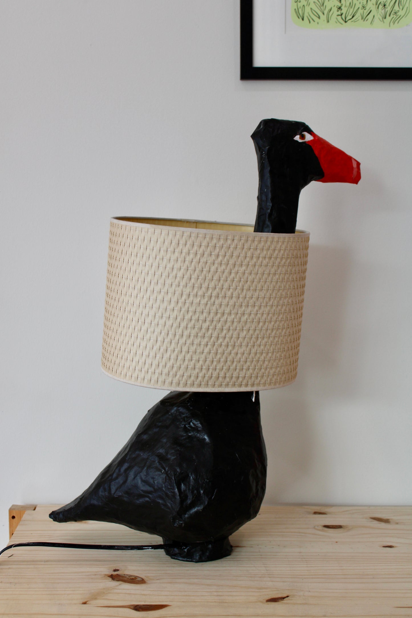 Black Swan Paper Mache Lamp