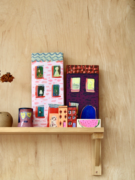 Hand Painted Wood Block Baltimore Rowhomes by Elizabeth Graeber