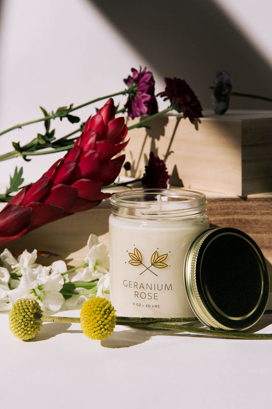 Geranium Rose Soy Wax Candle - 9 oz Jar