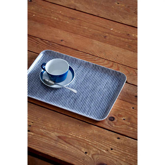 Medium Grey White Stripe Linen Coated Tray