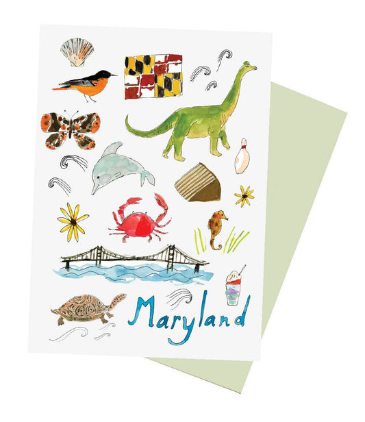 Illustrated Maryland notecard with colorful envelope