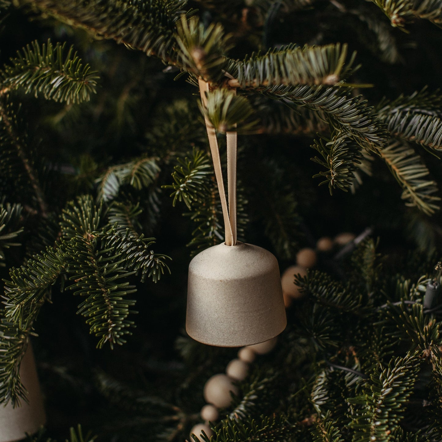 Minimal Raw Stoneware Bell Ornament