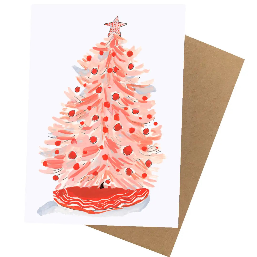 Pink Tree Blank Holiday Greeting Card