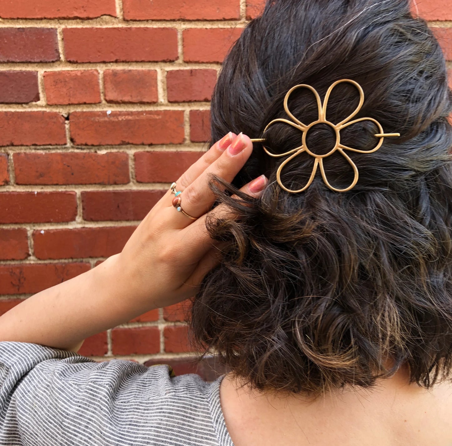 Flower Brass Hair Pin